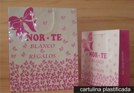 Bolsa de Cartulina impresión 1 color plastificada, con cordón de polipropileno